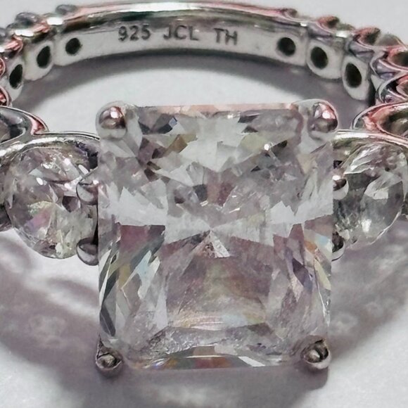 Platinum Clad® 925 Sterling Silver Cushion Cut CZ Engagement Ring Size 4 - Picture 10 of 14